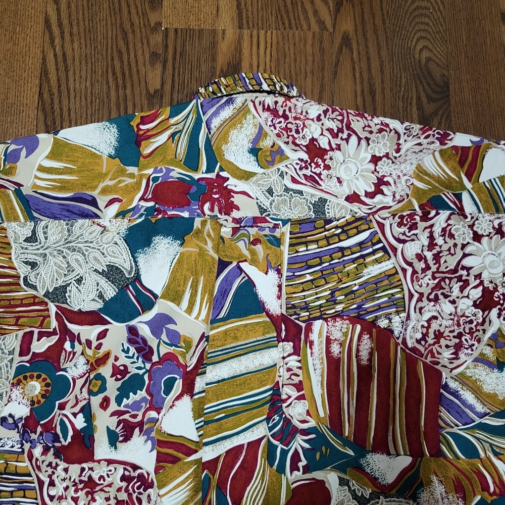 Vintage 80s HENRY GRETHEL Floral ABSTRACT Paisley Print Button-up Collared Shirt - Picture 3 of 15